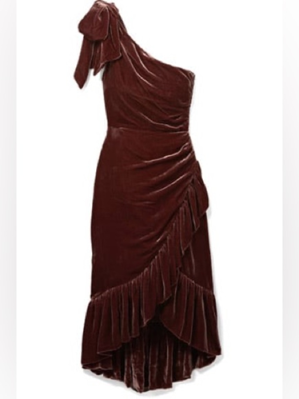 Ulla Johnson Dress Women’s 0 Elisa Velvet One Shoulder Midi Puce Ruffle